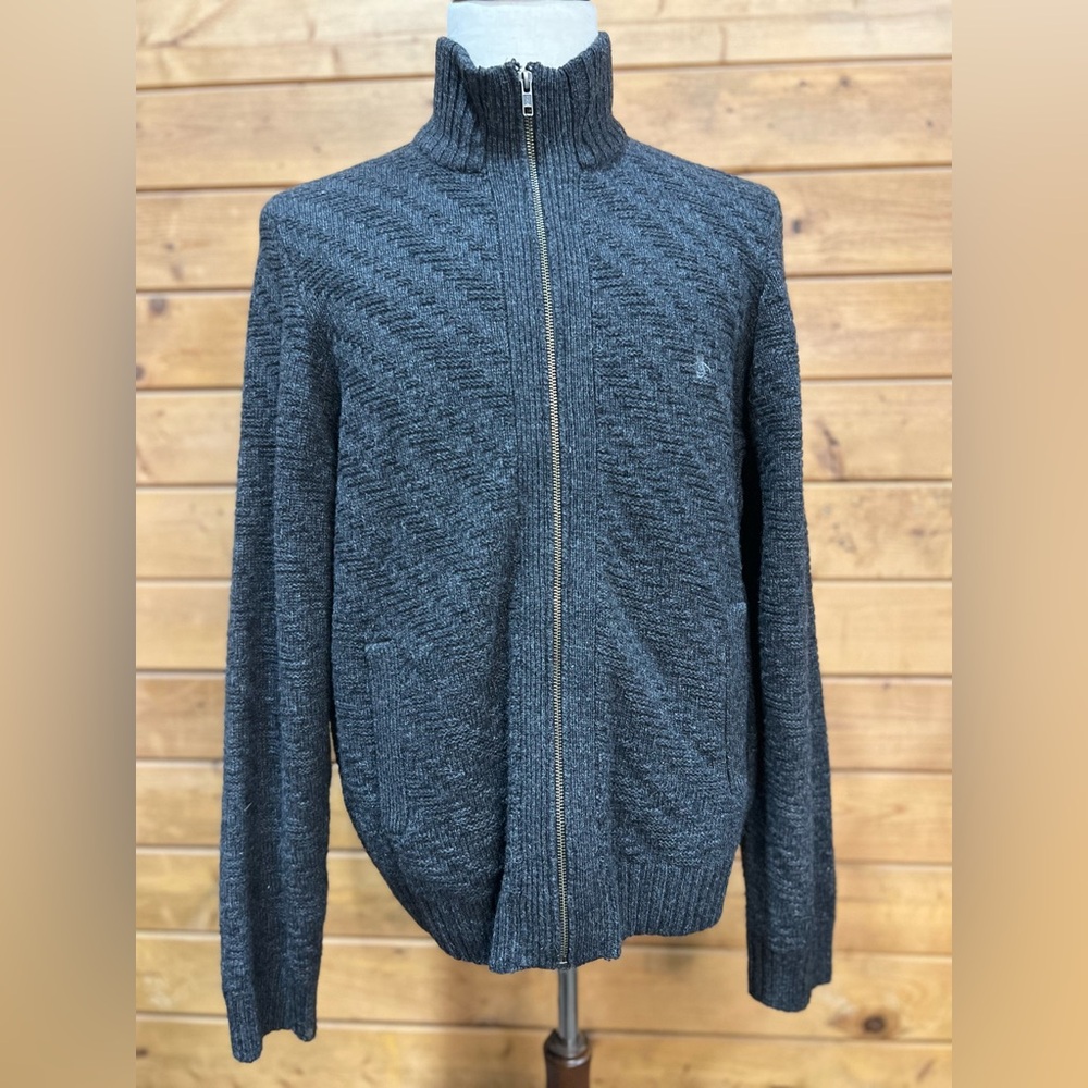 Original Penguin Wool Zip-Up Sweater Jacket XXL – Charcoal Textured Knit